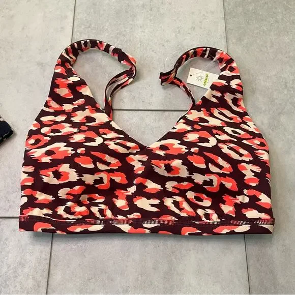 NWT Aerie Offline Goals Plunge Sports Bra 2 Pack Maroon Black Floral Small Mesh - Picture 5 of 16